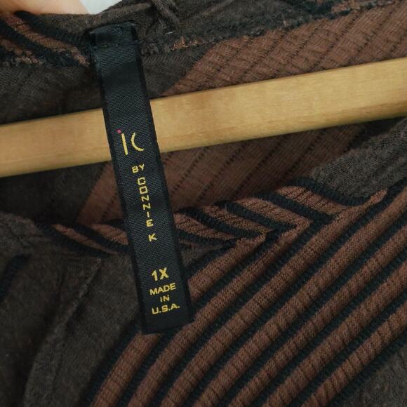 IC Connie K 1X Tunic Top Brown Black Lagenlook Art to Wear Pocket Trapeze Hem - Picture 2 of 8